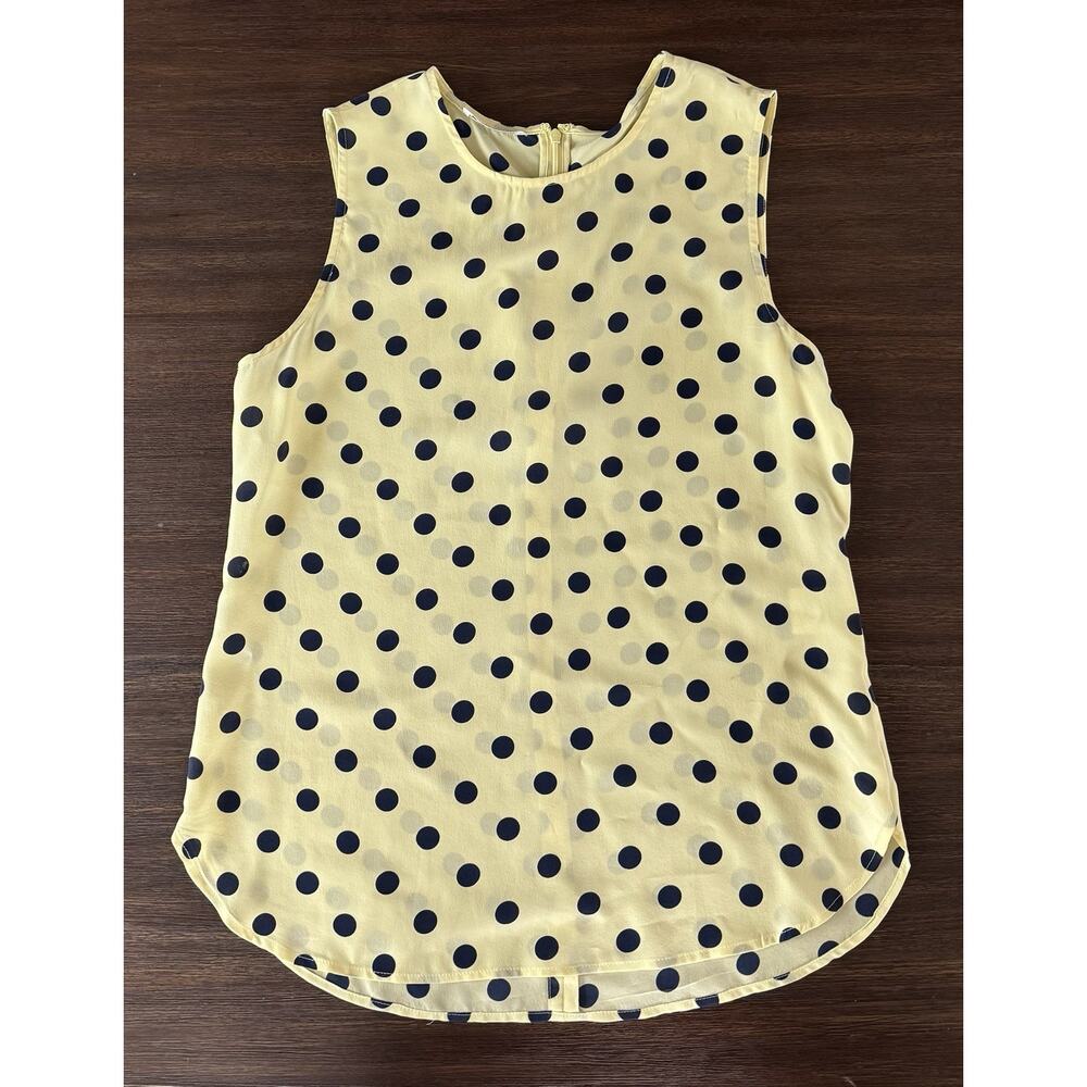 Equipment Silk Blouse Polka Dot Sleeveless Navy Yellow Semi Sheer s